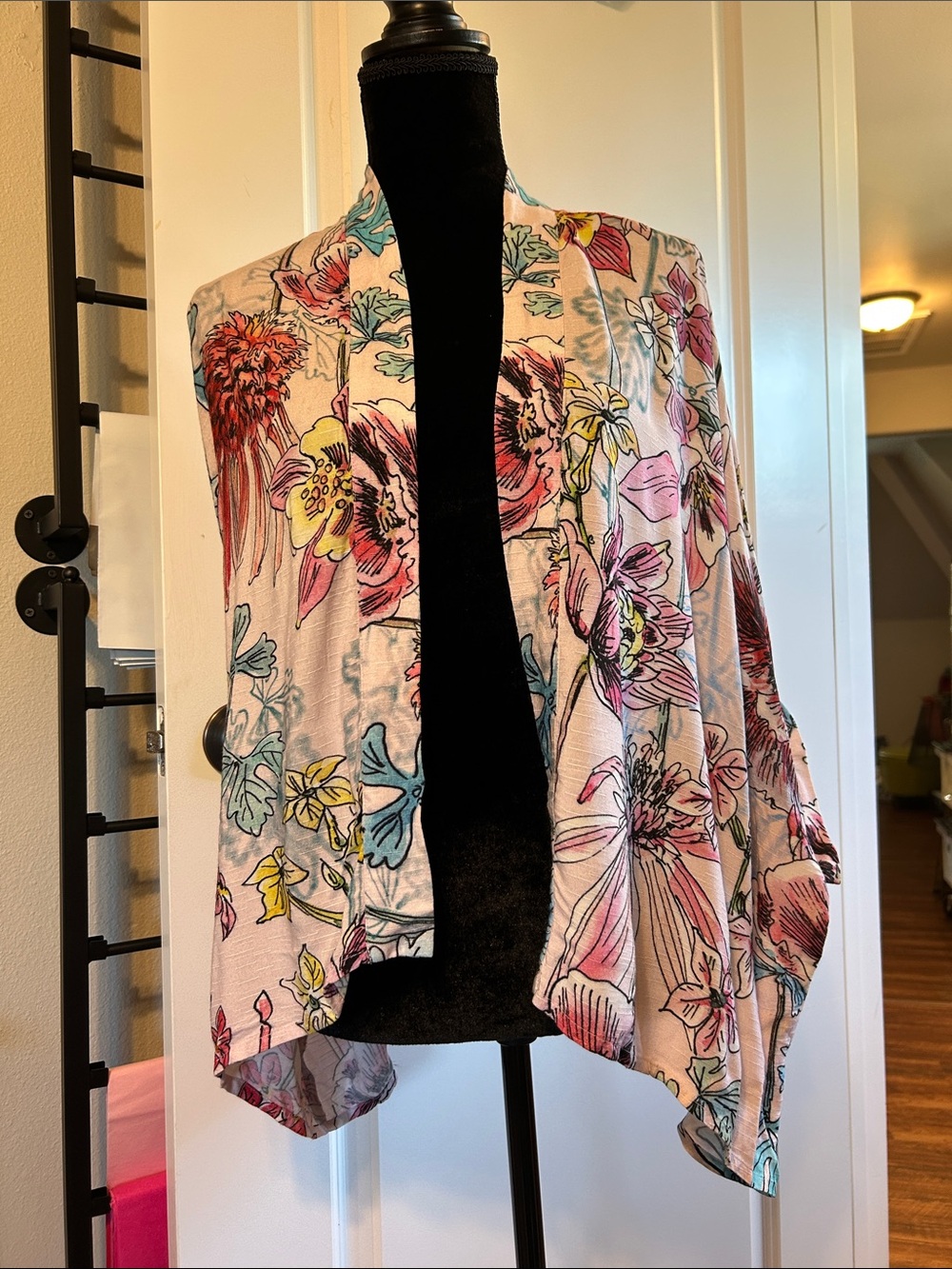 Anthropologie Floral Open-Front Cape in Pink Multi